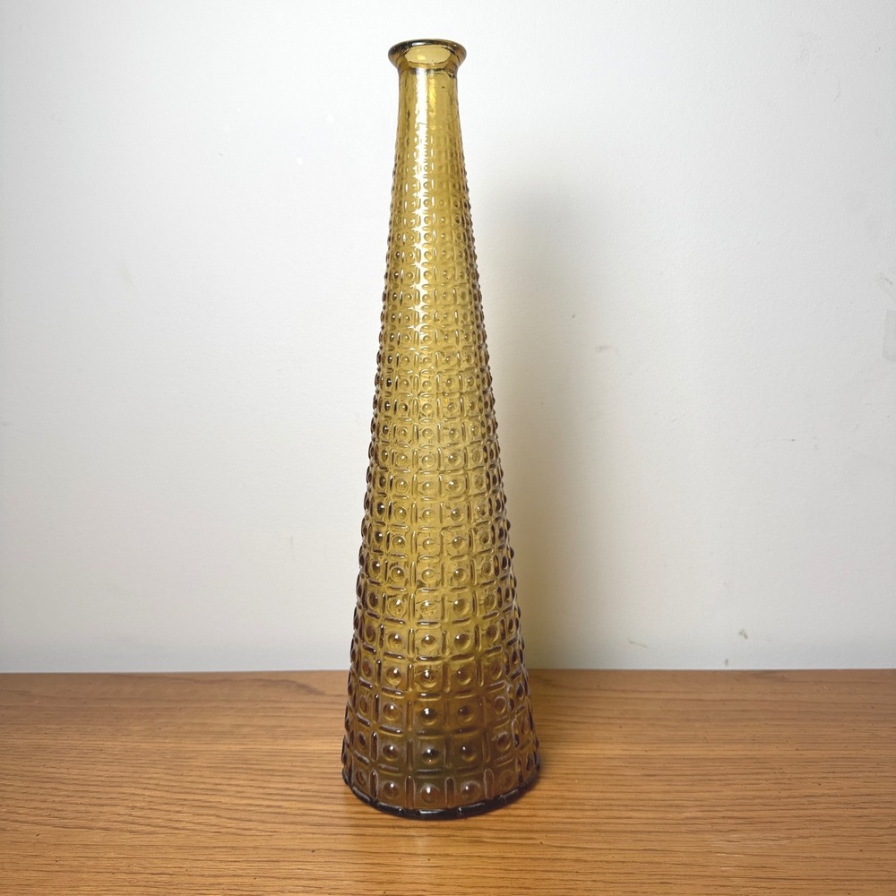 Vintage Tall Empoli Genie Amber Glass Bottle Decanter Italy Vase‎ Embossed MCM